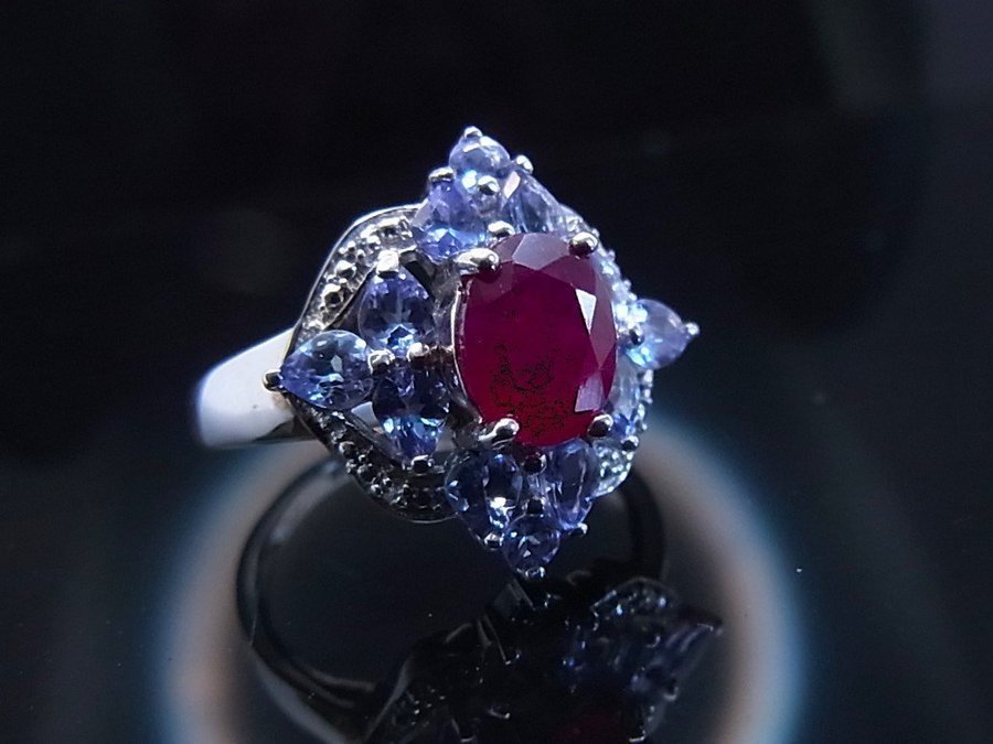 DESIGNER TANZANITE - RUBY COCTAIL RING.