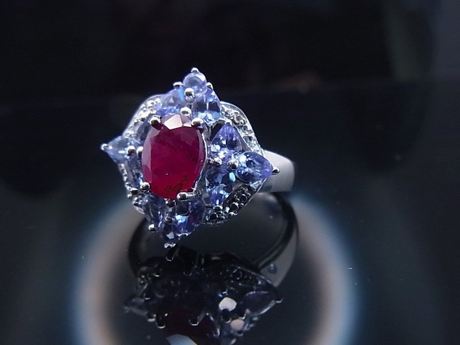 DESIGNER TANZANITE - RUBY COCTAIL RING.