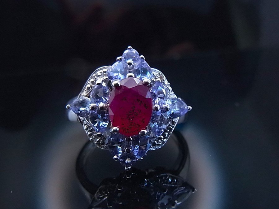 DESIGNER TANZANITE - RUBY COCTAIL RING.