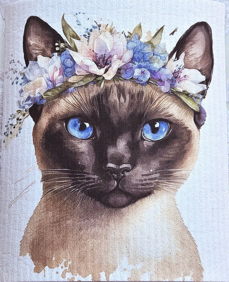 Disktrasa wettex duk med tryck print katt med blommor