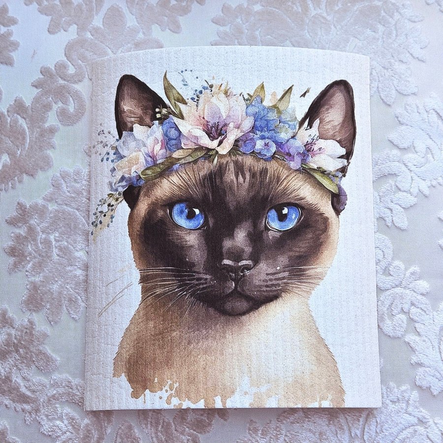 Disktrasa wettex duk med tryck print katt med blommor