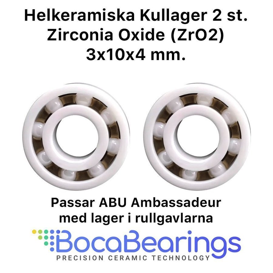 Rulltrim ABU Ambassadeur - Helkeramiska Kullager Boca (ZrO2) 2 st. 3x10x4 mm.