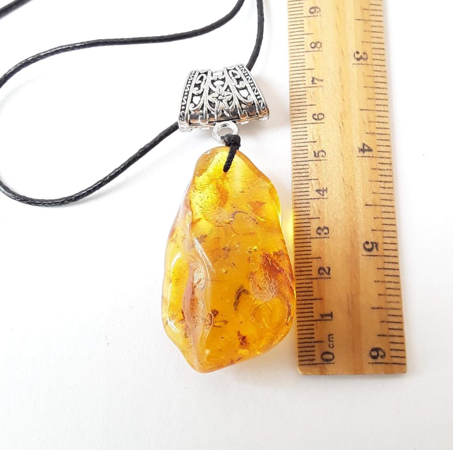 Yellow Baltic amber gem with insect pendant necklace Amber inclusion pendant