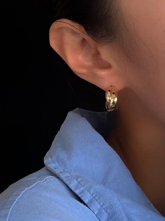 Chunky hoops i stål med 18K guld med tvinnad design