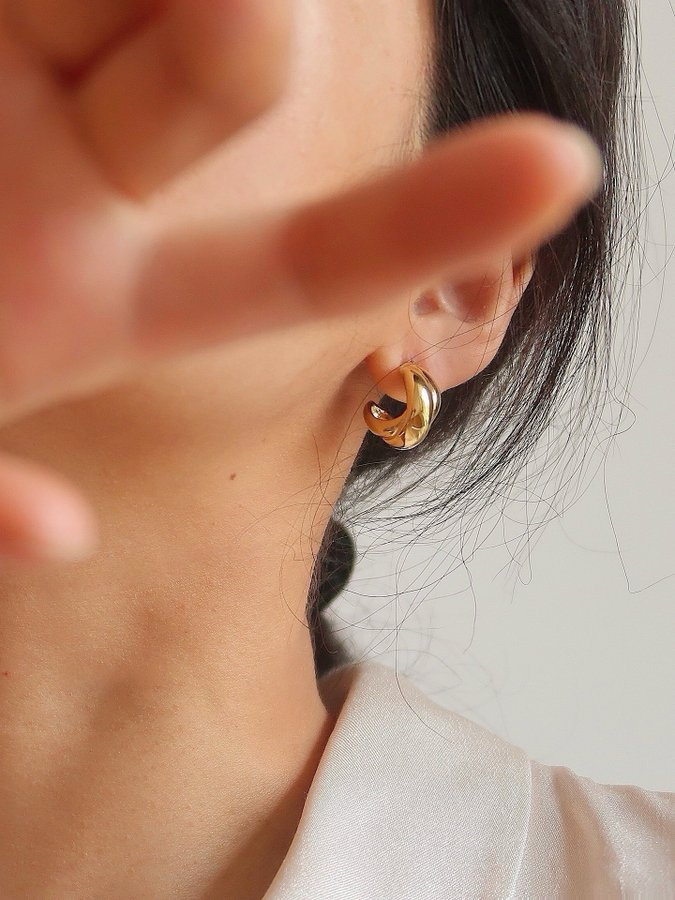 Chunky hoops i stål med 18K guld med tvinnad design