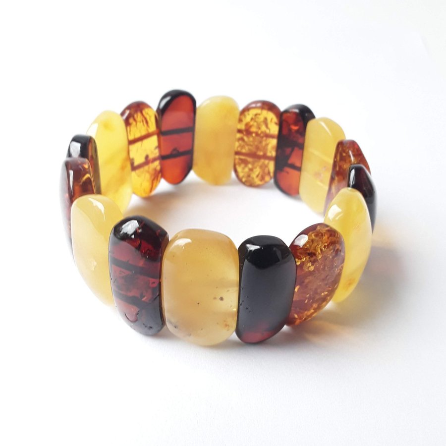 Baltic amber gem bracelet Multicolor stretchy wide amber bracelet women jewelry