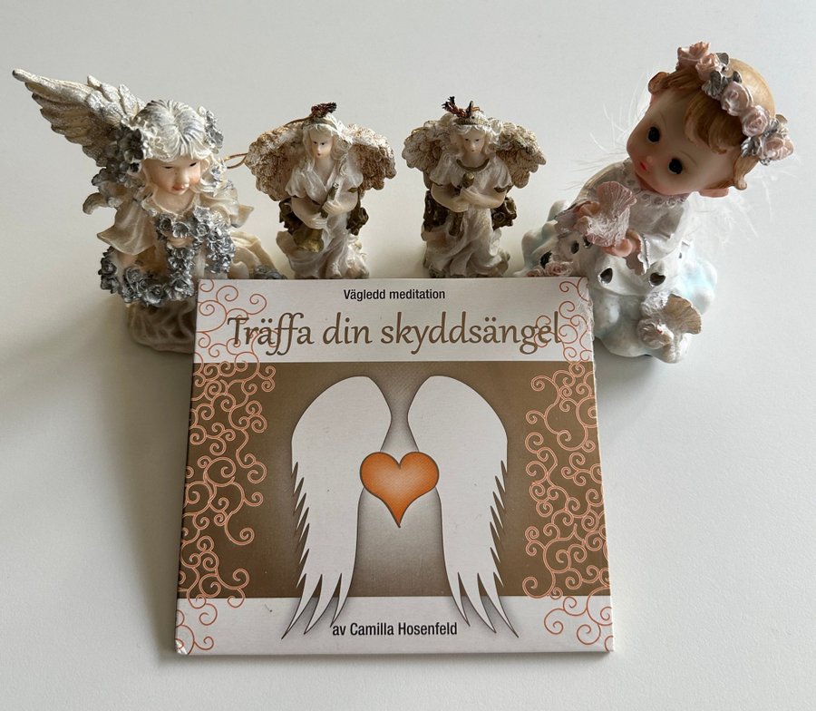 4 st änglafigurer + CD med guidad meditation "Träffa din skyddsängel" (oöppnad)