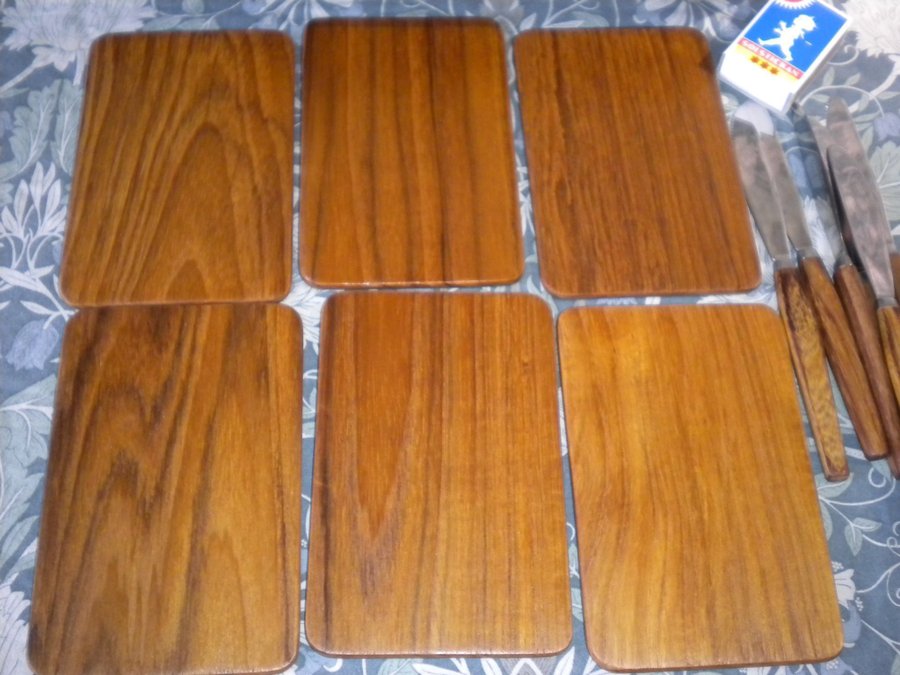 Smörgåsunderlägg Brödfat Knivar Teak Bordsunderlägg Coasters Vintage