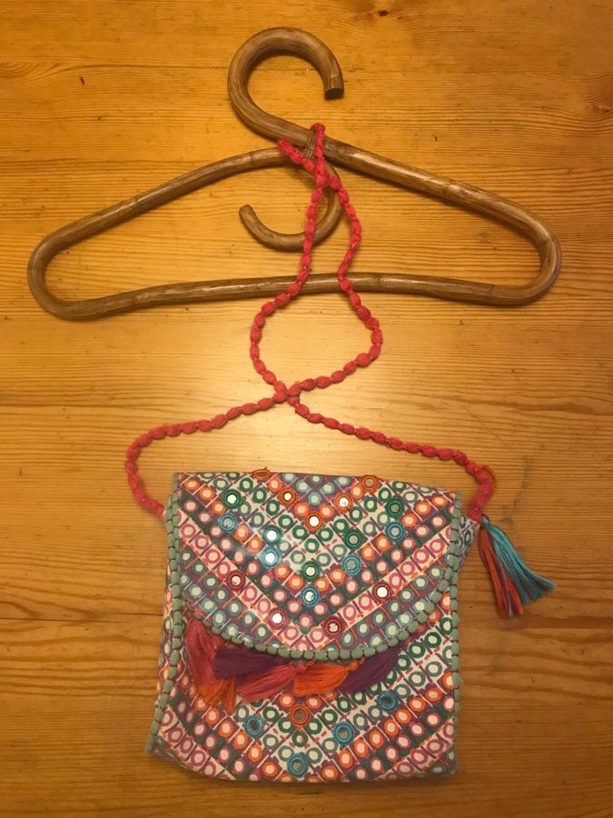 Väska Handväska Vintage Retro Boho Folk stil broderi hippie mönster tofs spegel