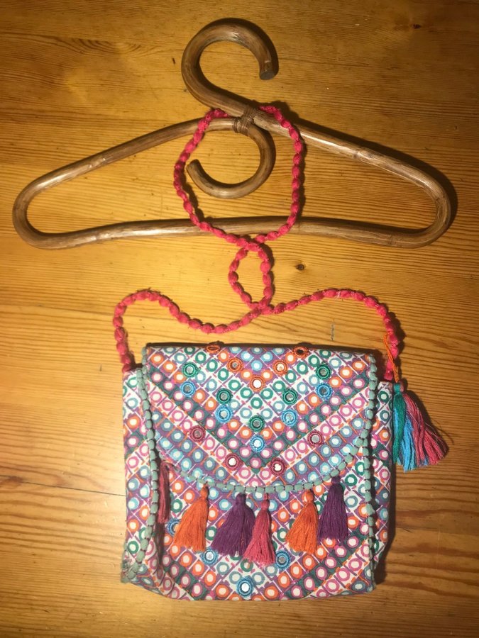 Väska Handväska Vintage Retro Boho Folk stil broderi hippie mönster tofs spegel