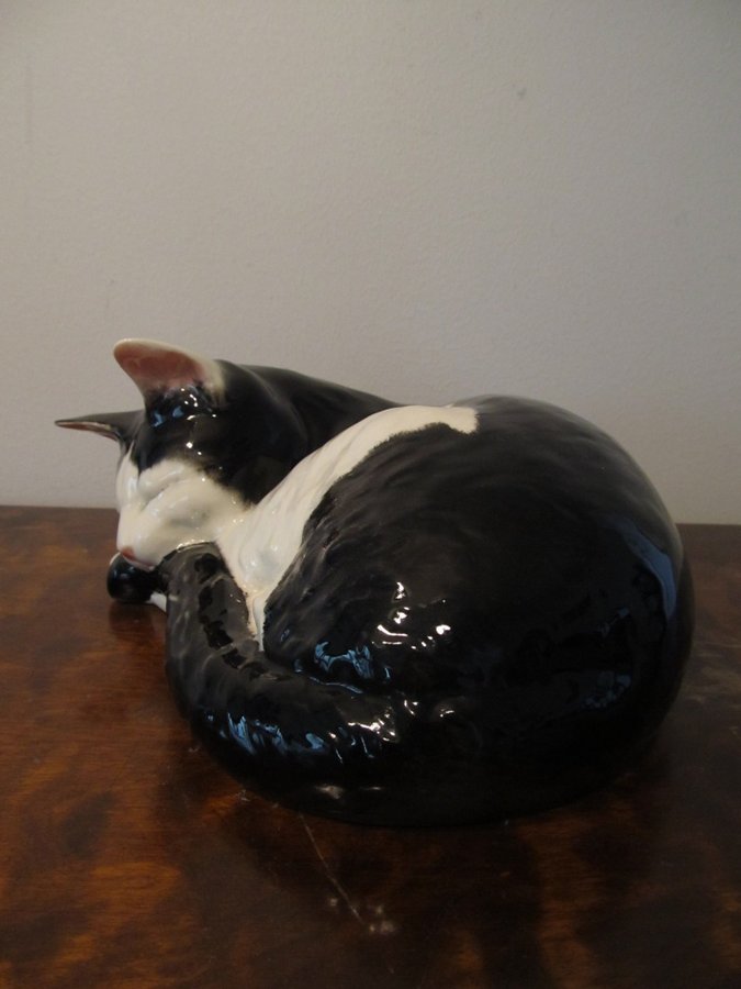 Stor vacker figurin skulptur katt BLACK WHITTE Goebel stämplad