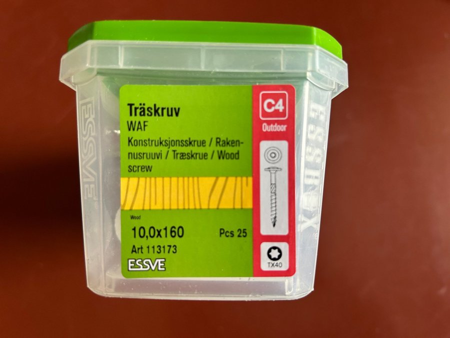 Träskruv (id00252) Essve 10,0x160 mm 25 stycken Outdoor C4 EAN 7317761905431