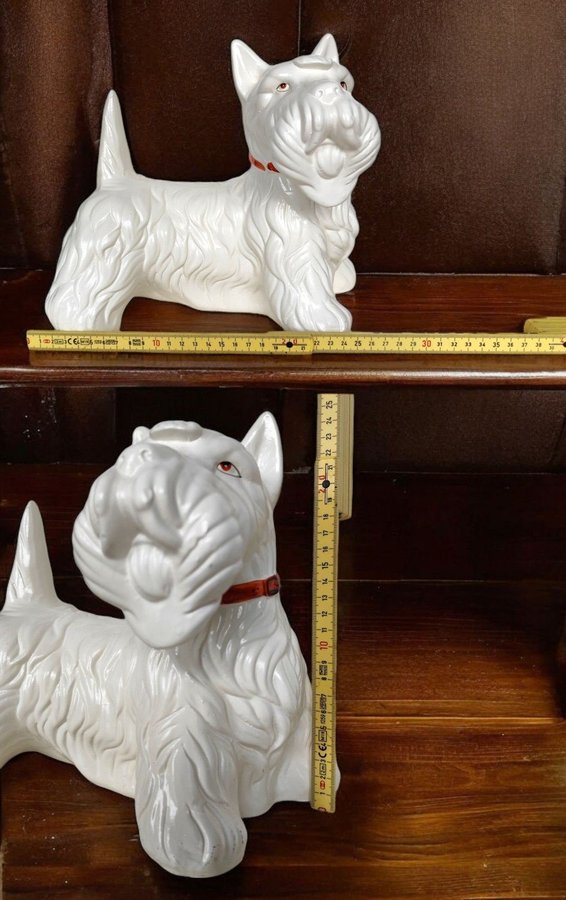 Stor vintage keramik staty av en skotsk terrier, White Skottland terrier