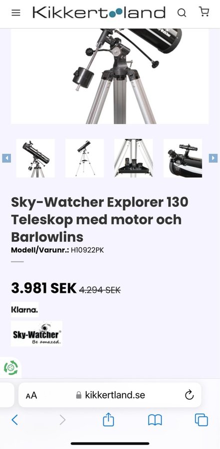 Sky-Watcher Explorer 130 Teleskop med motor och Barlowlins