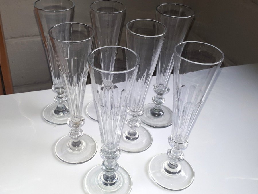 Antik 1853-1920. 6+ 1 FREE Holmegaard ANGLAIS Champagneglas 19cm Flöjter Fløjter