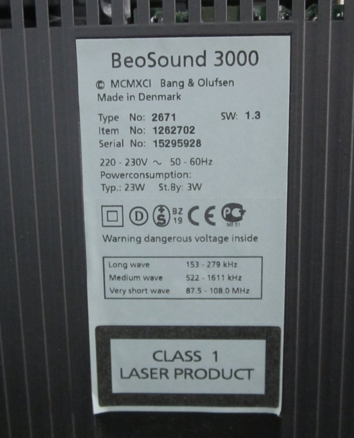 Bang  Olufsen, BeoSound 3000 med BeoLab 4000 högtalare  Beo 4 fjärrkontroll