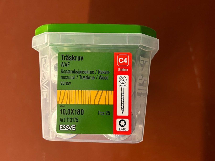 Träskruv (id00257) Essve 10,0x180 mm Outdoor C4 1 frp 25 skruv EAN 7317761905448