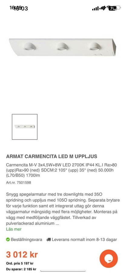 ARMAT CARMENCITA LED M UPPLJUS