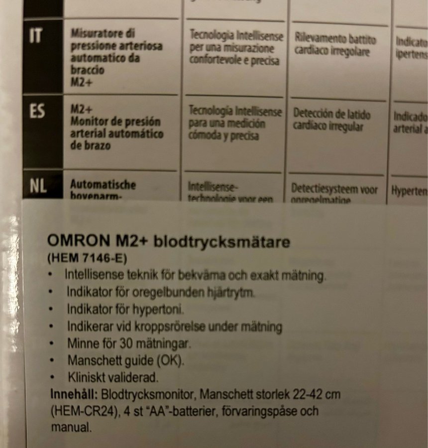 OMRON M2+ blodtrycksmätare Nu i Oöppnad förpackning.