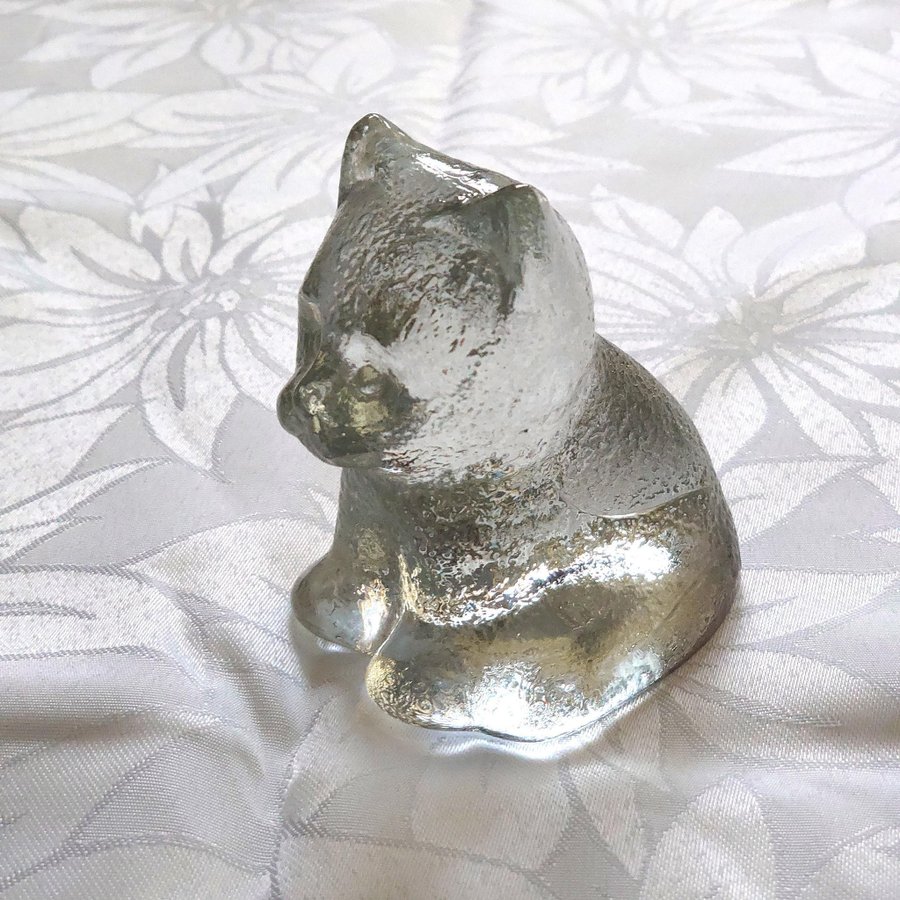 Katt figur i glas, figurin katt, glaskatt