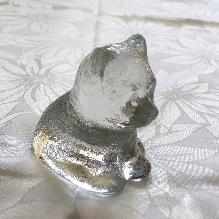 Katt figur i glas, figurin katt, glaskatt