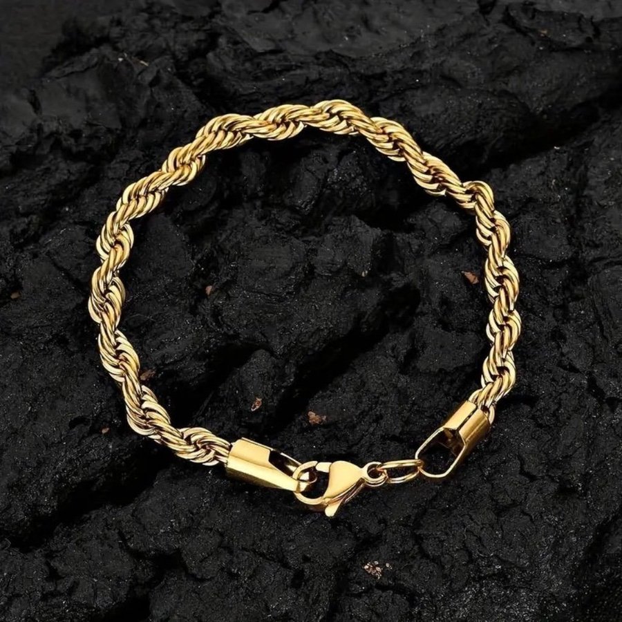 Lyxig 18K Guld Rep Armband 20cm 5mm 18 K Guldpläterad Kedja