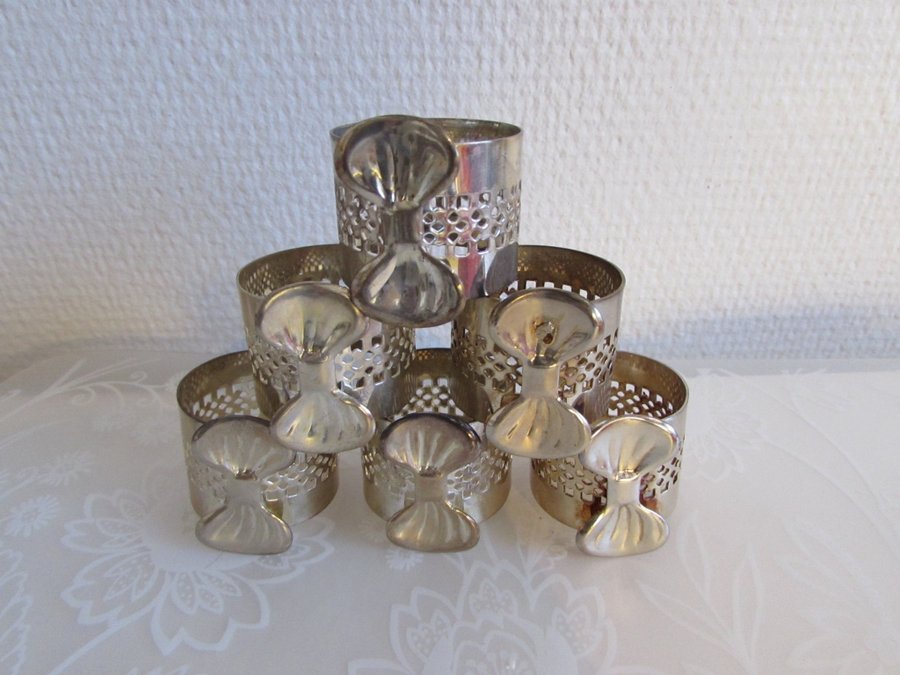 6 servettringar rosett silverpläterat originalkartong napkin rings silver plated