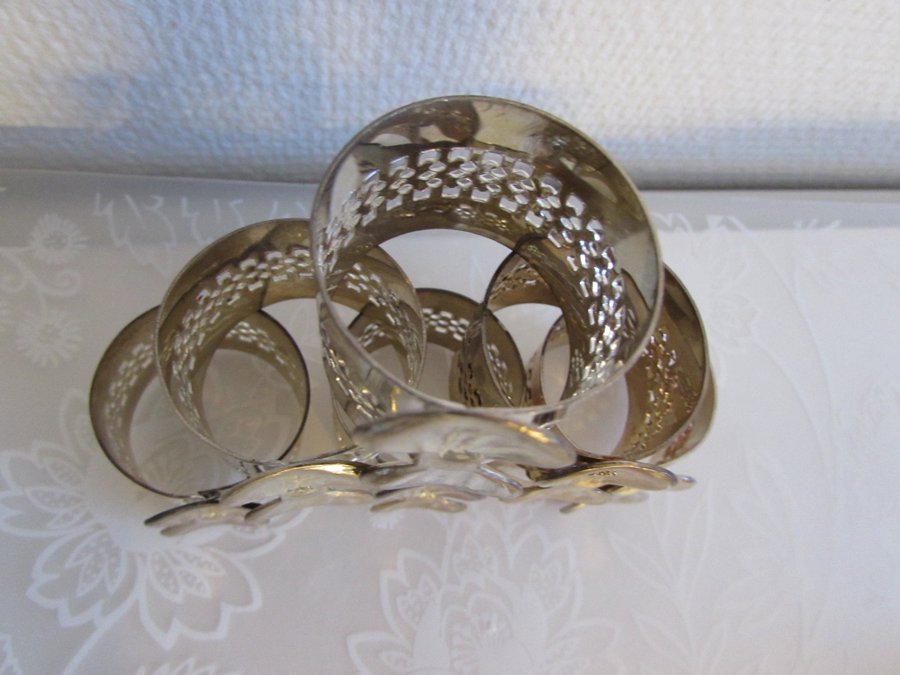 6 servettringar rosett silverpläterat originalkartong napkin rings silver plated