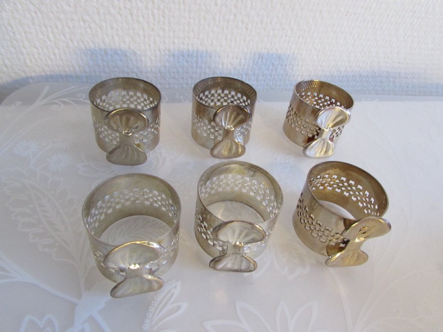 6 servettringar rosett silverpläterat originalkartong napkin rings silver plated