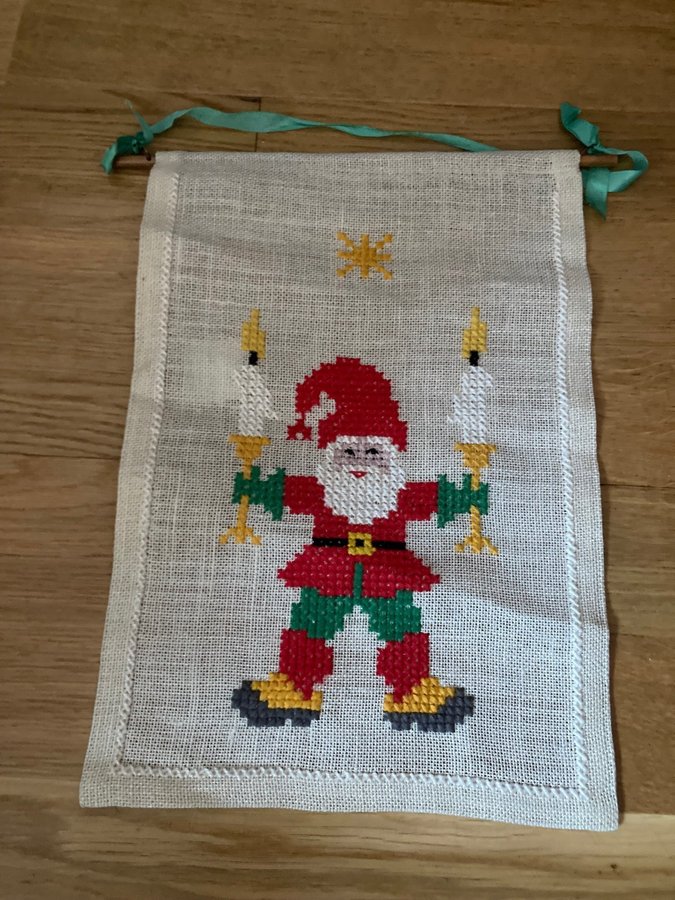 Vintage retro broderad julbonad bonad tomte