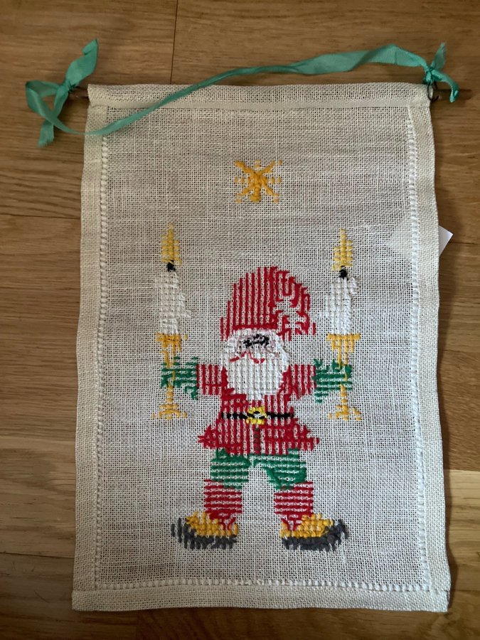 Vintage retro broderad julbonad bonad tomte