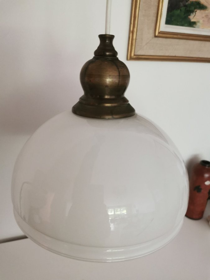 Vintage ~pedant lamp~mässing~opalglas~Brass~