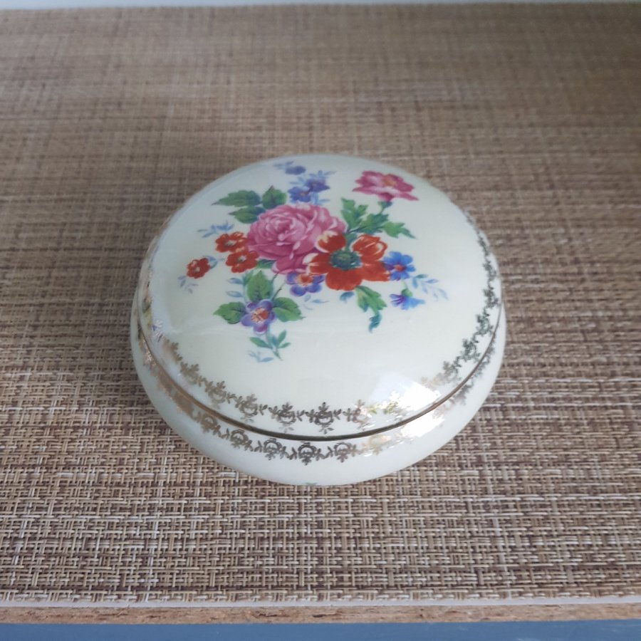 Limoges France Vintage Porslinsask med blommor.Handmålad.