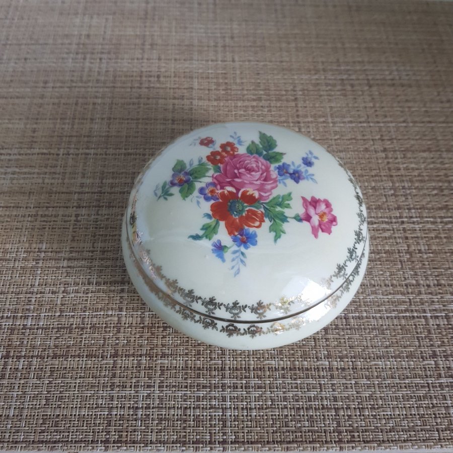 Limoges France Vintage Porslinsask med blommor.Handmålad.