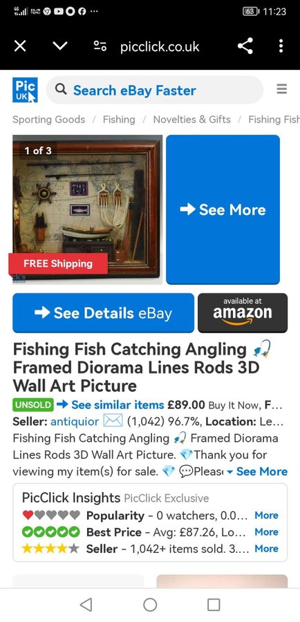 VINTAGE RETRO TAVLA FISH CATCHING FARMED DIORAMA LINES RODS 3 D