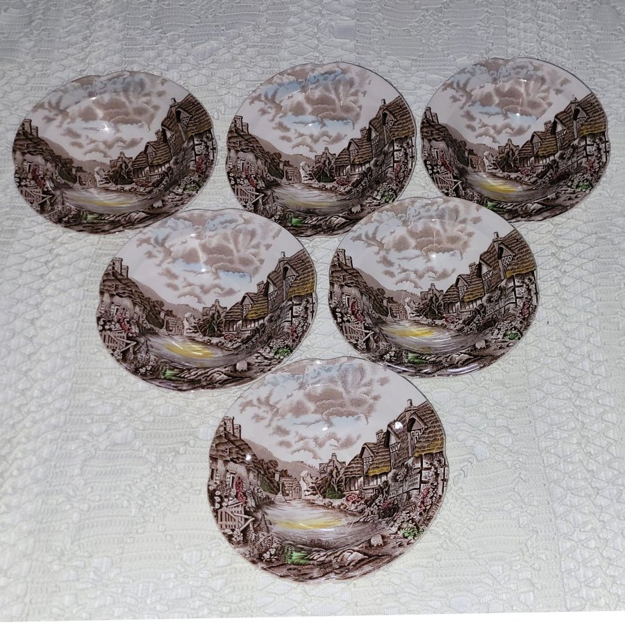 OLDE ENGLISH COUNTRY SIDE 6 x dessertskål BOWL johnson bros ENGELSKT PORSLIN