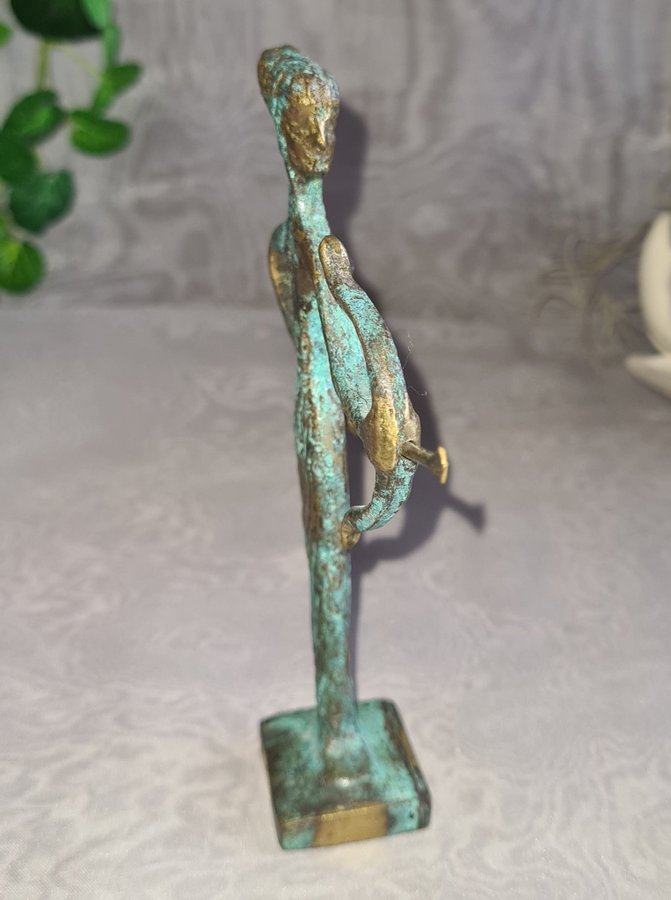 ARTEMIS med Pilbåge Handgjord Grekisk Skulptur av Brons med Patina H: 14 cm