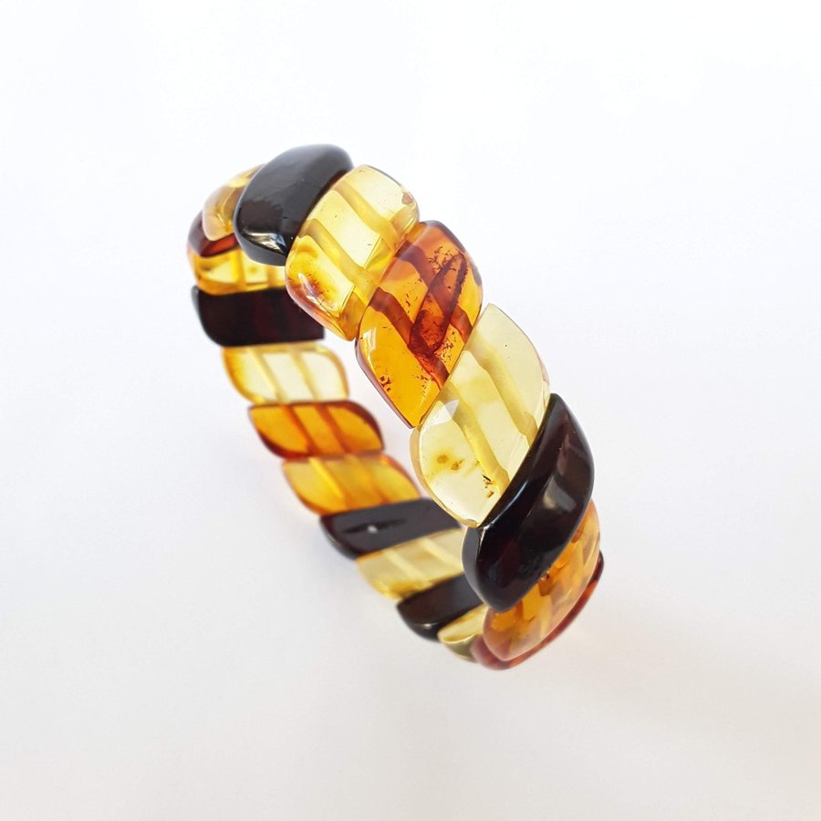 Baltic amber gem bracelet Multicolor stretchy wide amber bracelet women jewelry