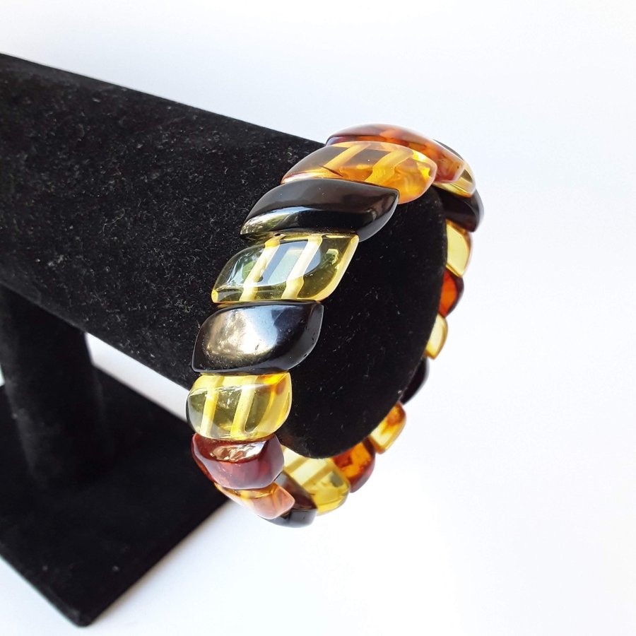 Baltic amber gem bracelet Multicolor stretchy wide amber bracelet women jewelry