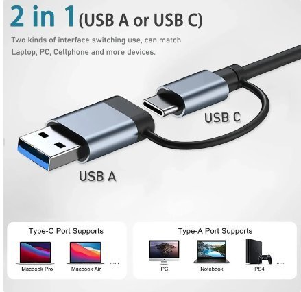 8 i 1 USB-förlängare med 4 USB-portar 1 USB C-port TF/SD