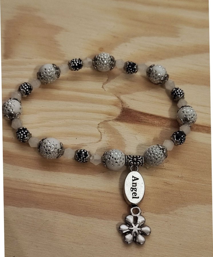 Armband charm blomma Lyckoängel elastiskt pärlor bracelet prese