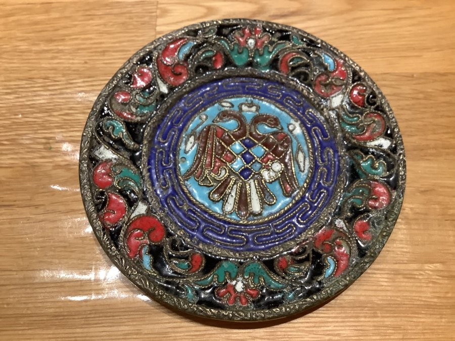 antik fat Ryssland äldre emaljerad cloisonné, antique plate cloisonné Russia