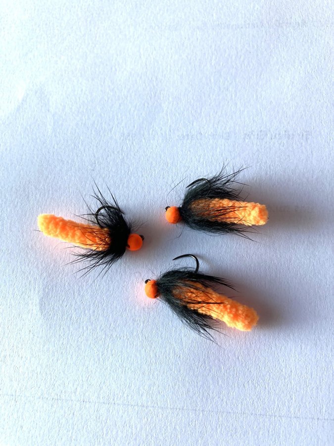 3 st mopp flugor Orange/Black str 12 BLkrok 4 mm tungstensskalle