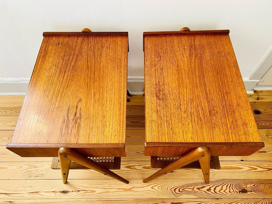 2 st Sängbord Nattygsbord Teak Rotting – Retro Vintage 50-60-tal – Fint skick