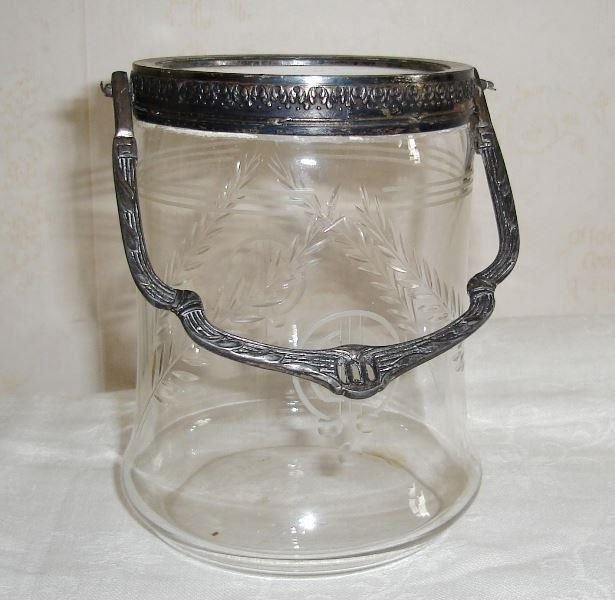 ANTIK ISHINK KYLARE SKÅL JUGEND ART NOVEAU GLAS METALL CA. 1900.