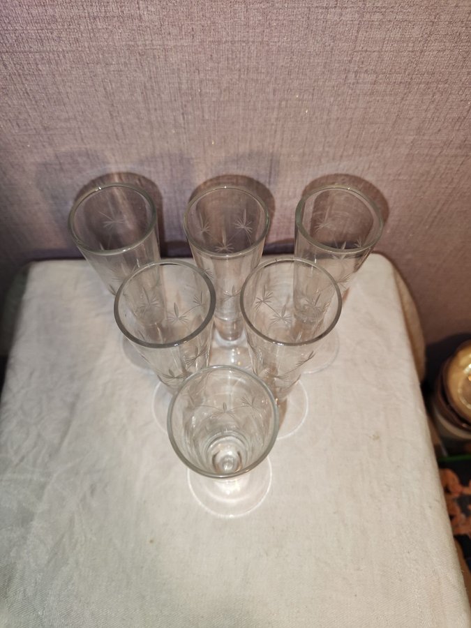 6st snapsglas med slipade stjärnor retro vintage