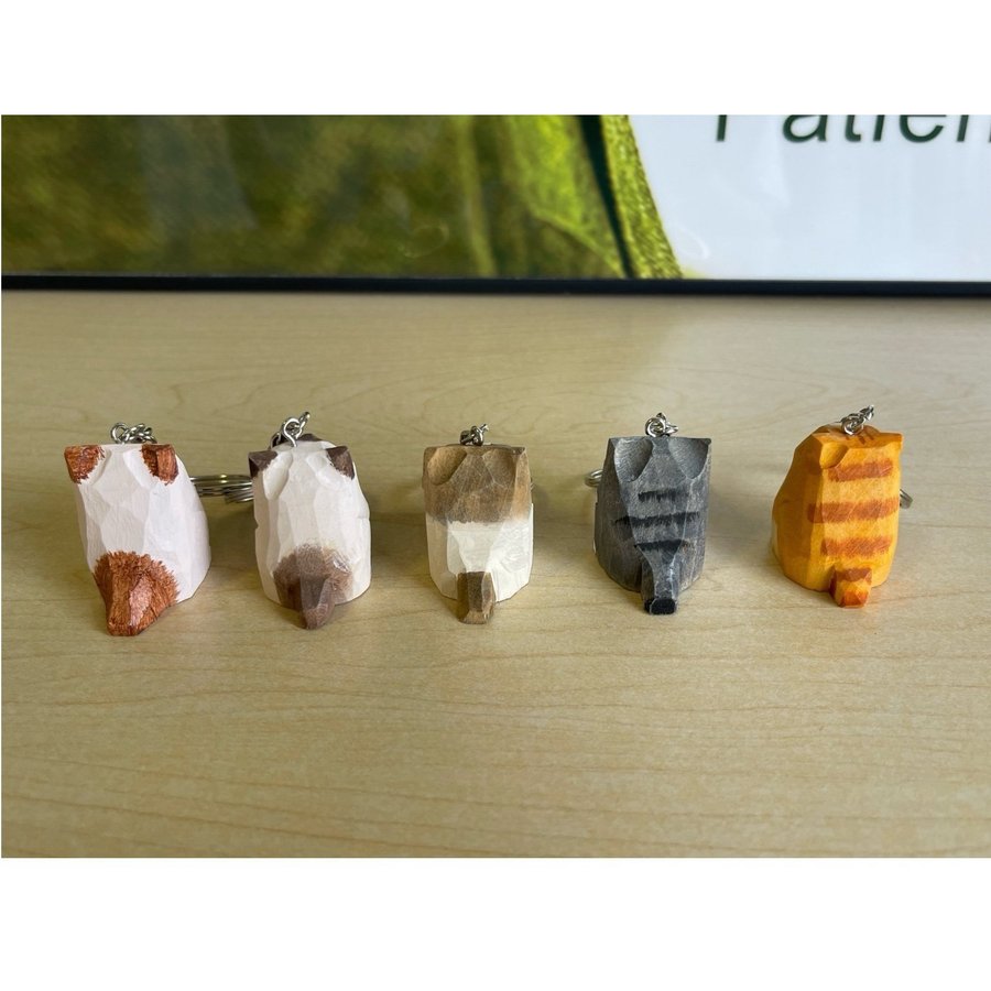 Kitten handmade wood carving keychain-5 Style