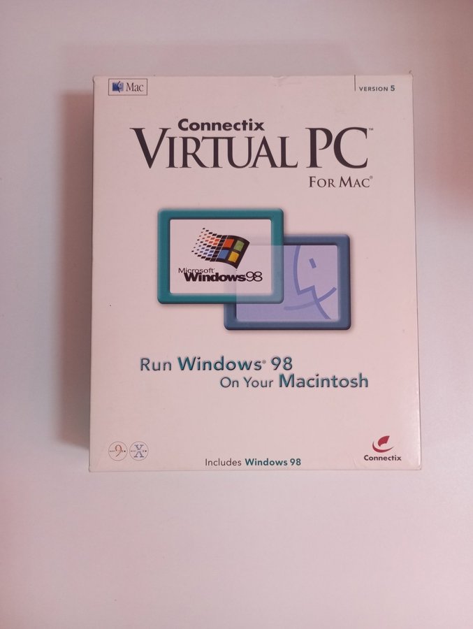 Connectix Virtual PC 50 Microsoft Windows 98 Engelsk CD ROM Macintosh år 2001