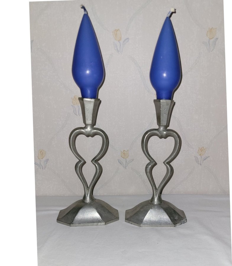 pewter TENN 2 x ljusstake PARET lightholders SIGNERADE K G L raritet OVANLIGA