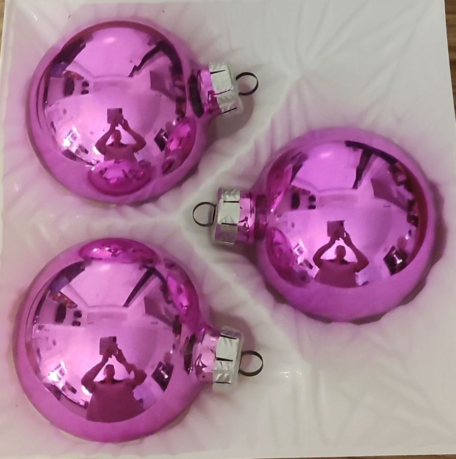 3 st äldre Original Thüringer Christbaumschmuck julgranskulor i rosa